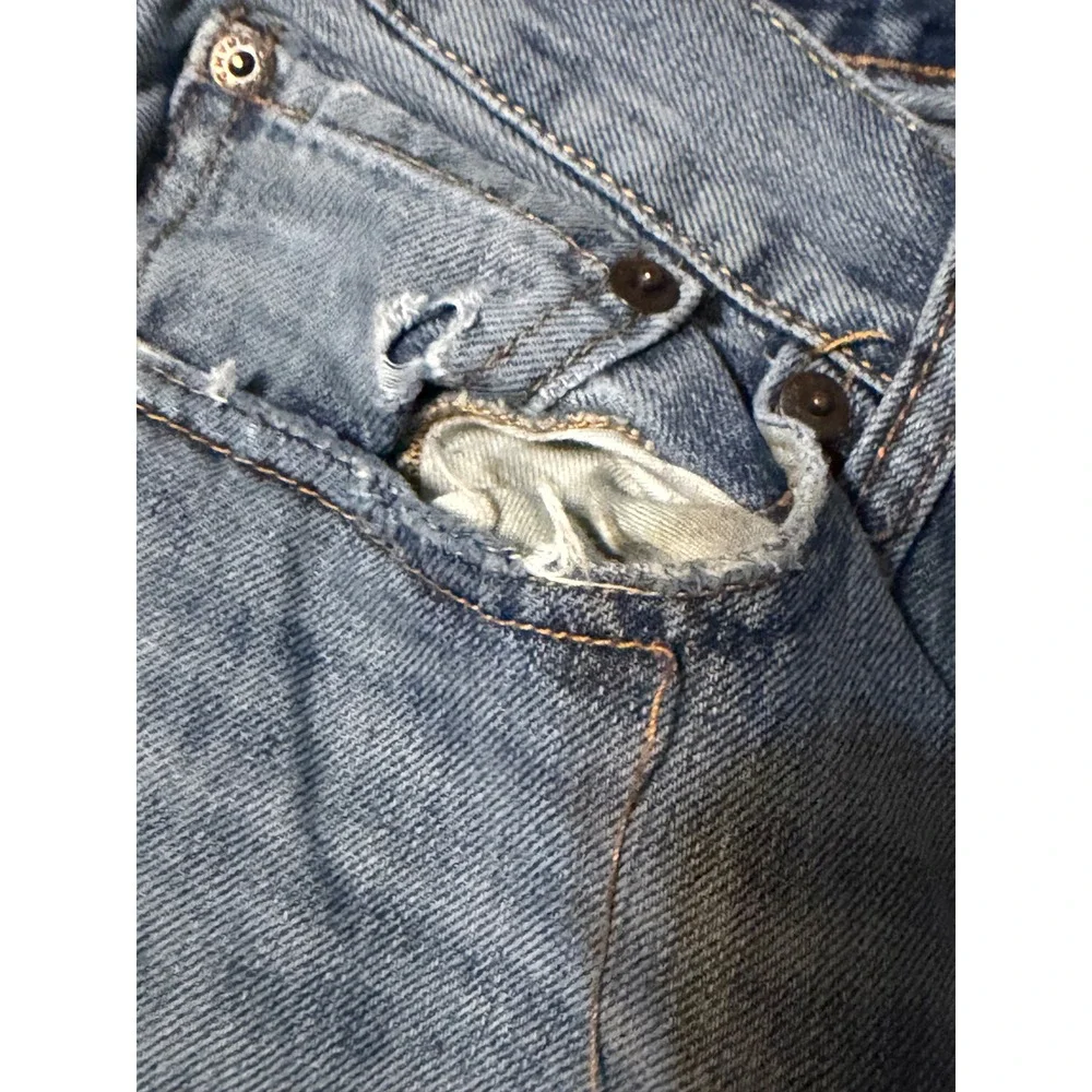 Lucky Brand 181 Relaxed Straight Mens Blue Distressed Denim Jeans 33x34